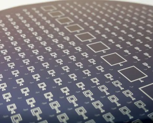 A custom MEMS wafer showing individual MEMS chips
