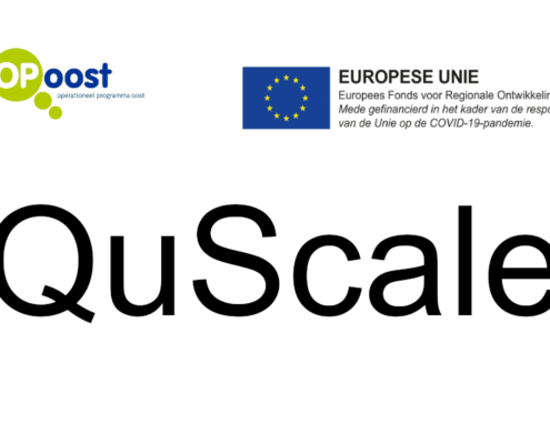 Logo of project QuScale, including logos of the European Union and Op Oost.